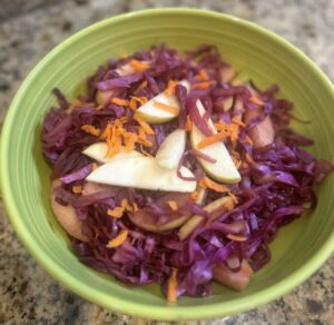 Braised Red Cabbage with apples a colorful sweet and savory side dish for fall and holiday meals.
